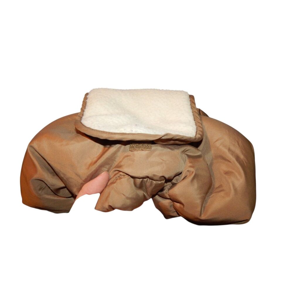 COZY COVER tan & cream insulated dual-zipper winter infant baby carseat cover - Picture 5 of 7